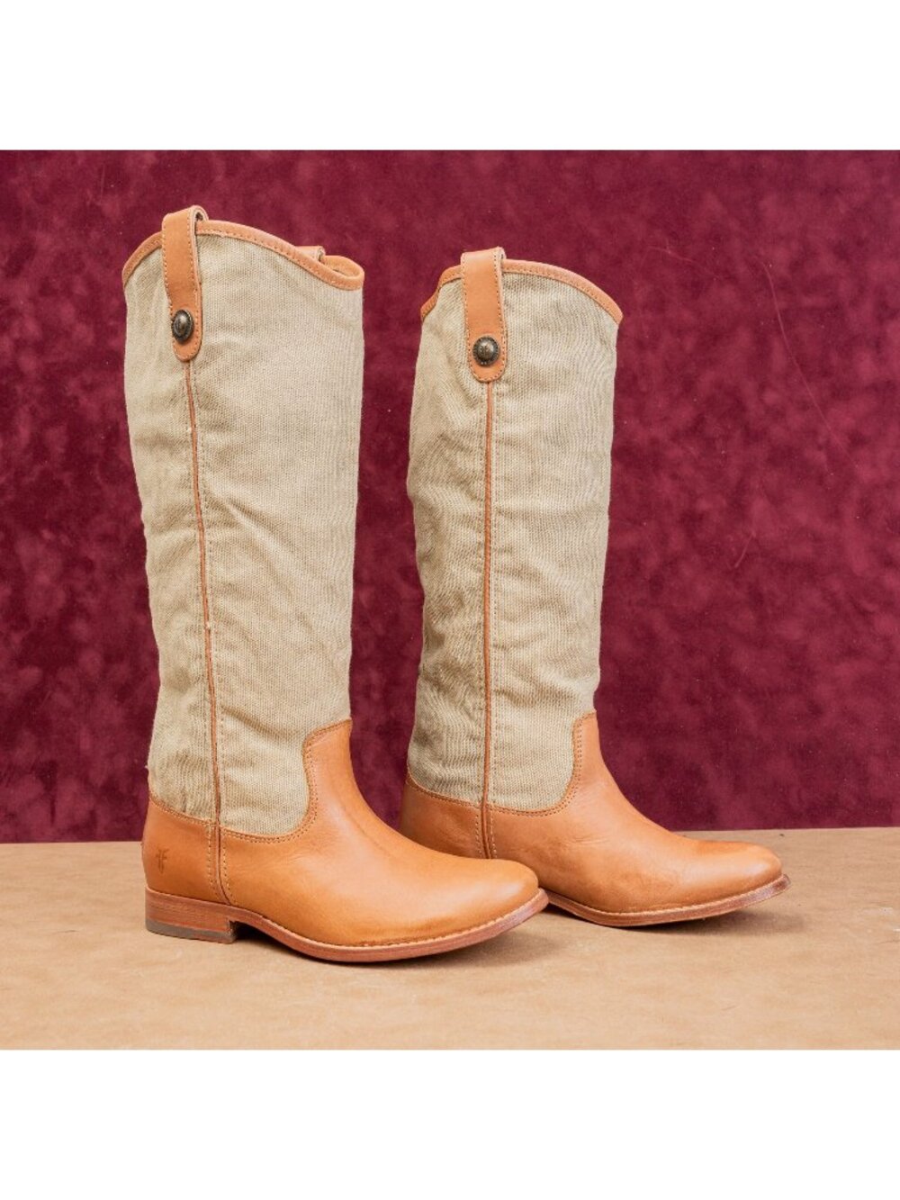 Frye Women Melissa Button Canvas Leather Brown Classic Riding Equestrian Boots 6